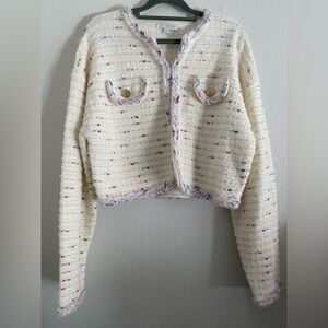 J.Crew Cropped Cardigan Lady Jacket Marled Yarn Ivory Wool Blend Small